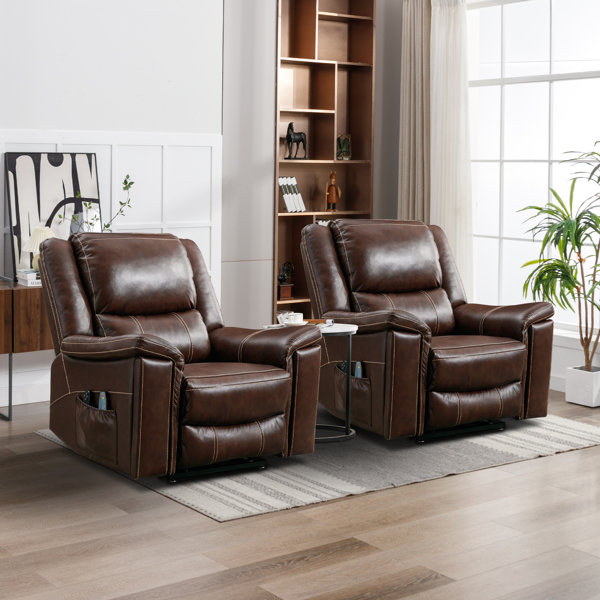Wildon Home® Elford Cowhide Leather Power Recliner with Independent